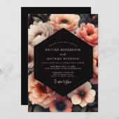 Invitation Coral Nocturne Bloom Wedding (Devant / Derrière)