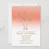 Invitation Coral & Or Glam moderne SWEET 16 Anniversaire (Devant)