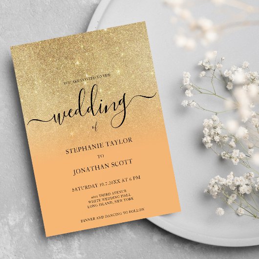 Invitation Coral or parties scintillant noir script ombre mar