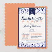 Invitation Coral Orange, Blanc, Bachelorette Bleue Marine (Devant / Derrière)
