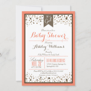 Invitation Coral Orange, Blanc & Taupe Baby shower moderne