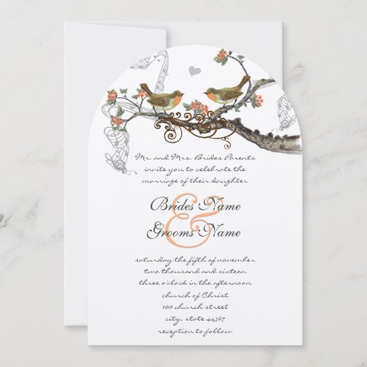 Invitation Coral Orange Grey Rustique Inséparable Mariage Inv (Devant)