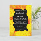 Invitation Coral Orange Jaune Floral Noir Code QR Mariage (Debout devant)