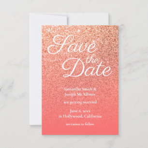 Invitation Coral Orange Ombre Parties scintillant Enregistrer