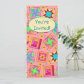 Invitation Coral Orange Patchwork Quilt Block Art (Debout devant)