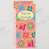 Invitation Coral Orange Patchwork Quilt Block Art (Devant / Derrière)