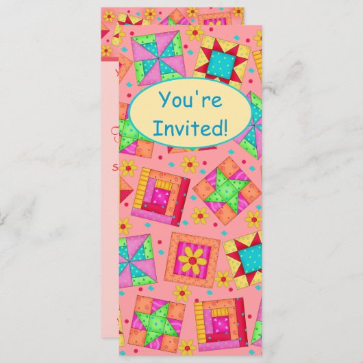 Invitation Coral Orange Patchwork Quilt Block Art (Devant / Derrière)