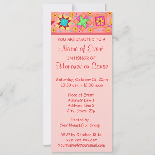 Invitation Coral Orange Patchwork Quilt Block Art (Dos)