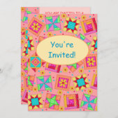 Invitation Coral Orange Patchwork Quilt Block Art (Devant / Derrière)