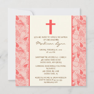 Invitation Coral PAISLEY Baby Girl Baptisée Inviation