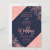 Invitation Coral parties scintillant confetti chic marine ble (Devant)