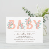 Invitation Coral parties scintillant d'aquarelle fleurie baby (Debout devant)