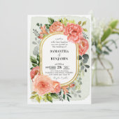 Invitation Coral Peach Blush Floral Or moderne Mariage (Debout devant)