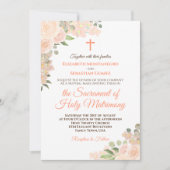 Invitation Coral Peach Boho Floral Moderne Mariage catholique (Devant)