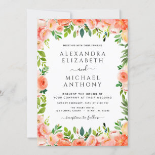 Invitation Coral Peach Floral Photo Mariage botanique
