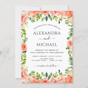 Invitation Coral Peach Floral Photo Mariage botanique