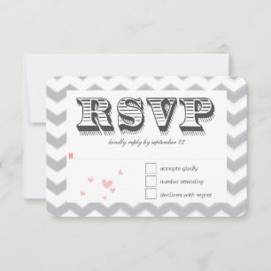 Invitation Coral Peach Grey Zig Zag Typographie Mariage RSVP