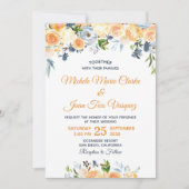 Invitation Coral Peach Marine Aquarelle bleu Mariage floral (Devant)
