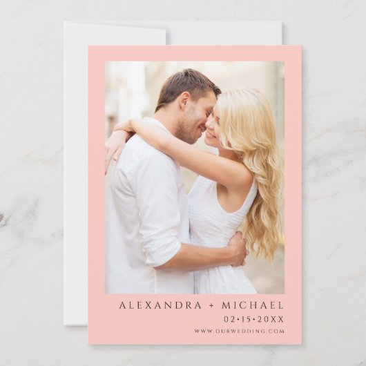 Invitation Coral Peach Photo Floral Greenery Mariage (Dos)