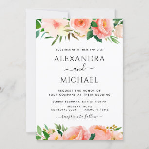 Invitation Coral Peach Photo Floral Mariage