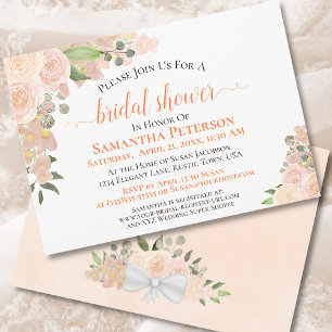 Invitation Coral Peach Rose Aquarelle Fête des mariées floral