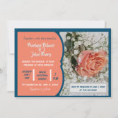Invitation Coral Peach Turquoise blanc Floral Rose (Devant)