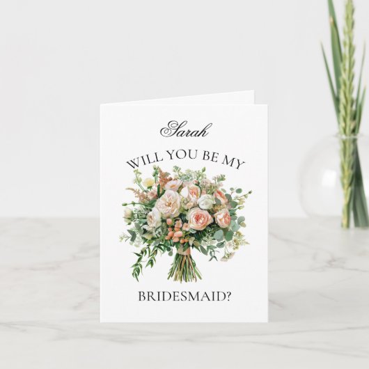 Invitation Coral Peonies Bouquet Bridesmaid Proposition (Devant)