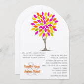 Invitation Coral Pink Lemon Vert Fleur moderne Mariage (Devant / Derrière)