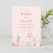 Invitation Coral Pink Sea Shell Ocean Beach Mariage (Debout devant)