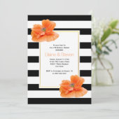Invitation Coral poppies noir blanc mariage dîner de répétiti (Debout devant)