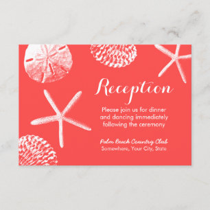 Invitation Coral Red Beach Theme Seashells Mariage Réception