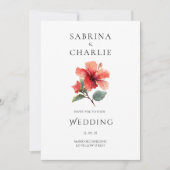 Invitation Coral Red Hibiscus Floral Tropical Wedding (Devant)
