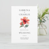 Invitation Coral Red Hibiscus Floral Tropical Wedding (Debout devant)