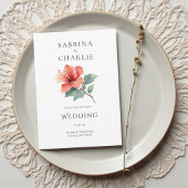 Invitation Coral Red Hibiscus Floral Tropical Wedding
