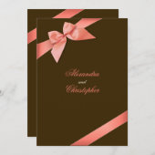 Invitation Coral Red Ribbon Wedding Annocement (Devant / Derrière)