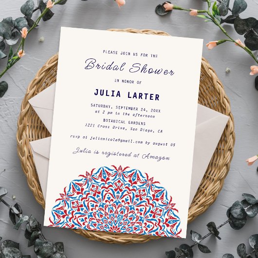 Invitation Coral Reef Marble Stone Mandala Bridal Shower