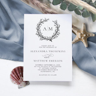 Invitation Coral Reef Nautique gris foncé Mariage minimal