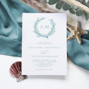 Invitation Coral Reef Nautique Verre Bleu Mariage