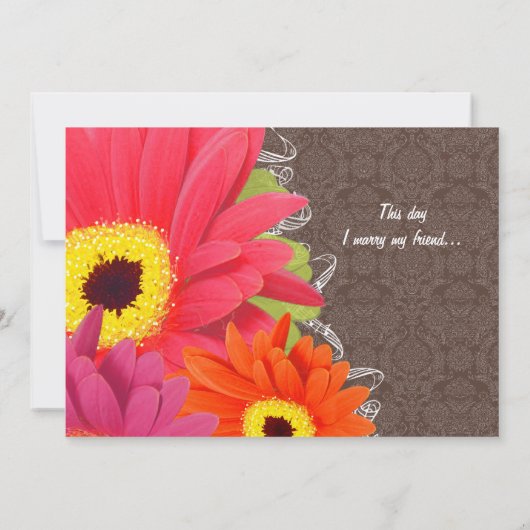 Invitation Coral romantique & Fuchsia Gerber Daisy Mariage (Dos)