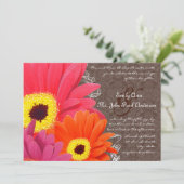 Invitation Coral romantique & Fuchsia Gerber Daisy Mariage (Debout devant)