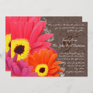 Invitation Coral romantique & Fuchsia Gerber Daisy Mariage