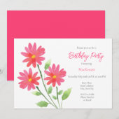 Invitation Coral rose Aquarelle Balises (Devant / Derrière)