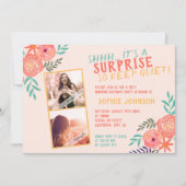 Invitation Coral rose aquarelle Fleur Surprise (Devant)