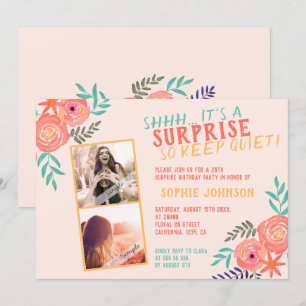 Invitation Coral rose aquarelle Fleur Surprise