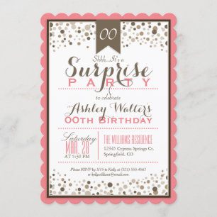 Invitation Coral rose, blanc, Taupe Surprise Party