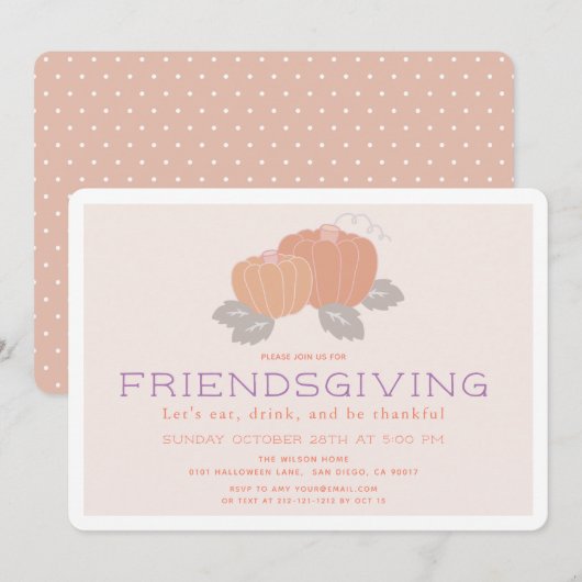 Invitation Coral rose Citrouille Friendsgiving (Devant / Derrière)