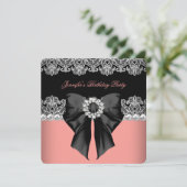 Invitation Coral rose diamant dentelle corail fête d'annivers (Debout devant)