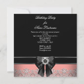 Invitation Coral Rose Diamants Dentelle Corail fête d'anniver (Dos)