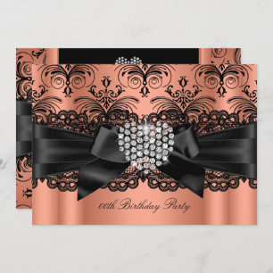 Invitation Coral rose Diamond Coeur Damas fête d'anniversaire