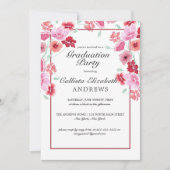 Invitation Coral Rose Floral Aquarelle Partie de graduation (Devant)